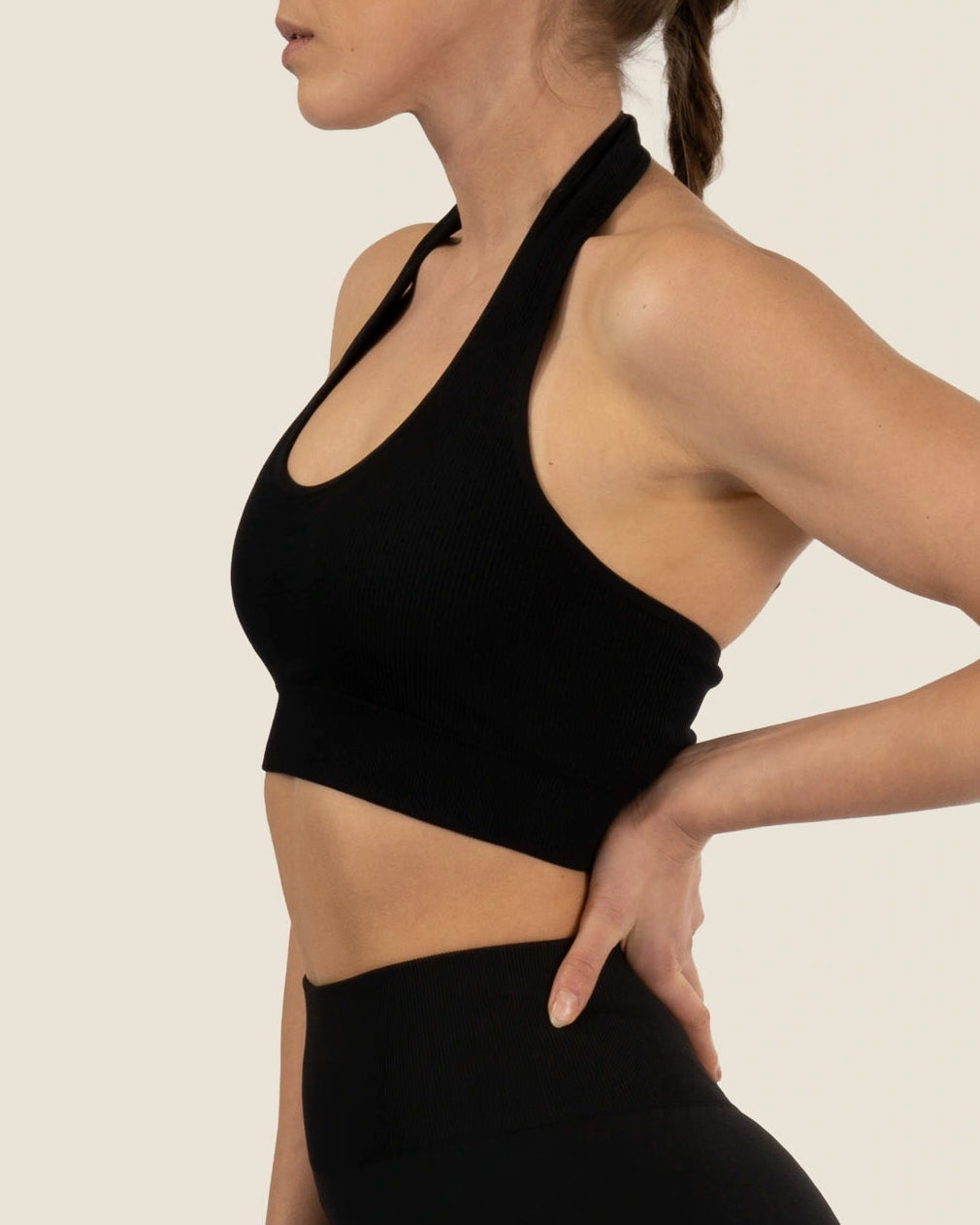 Nahaufnahme der feinen Ripp-Textur – blickdichtes, elastisches Material mit dem charakteristischen Second-Skin-Gefühl.